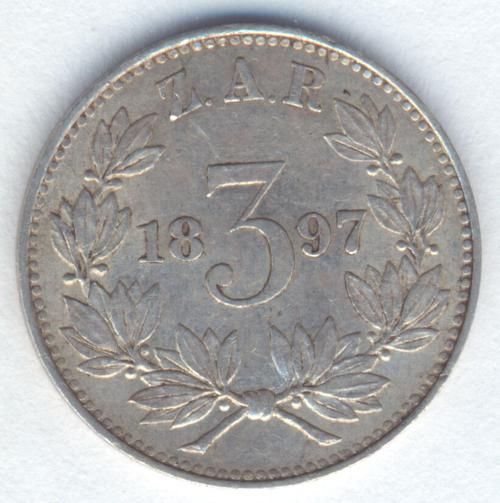 1897 ZAR Kruger 3d tickey XF