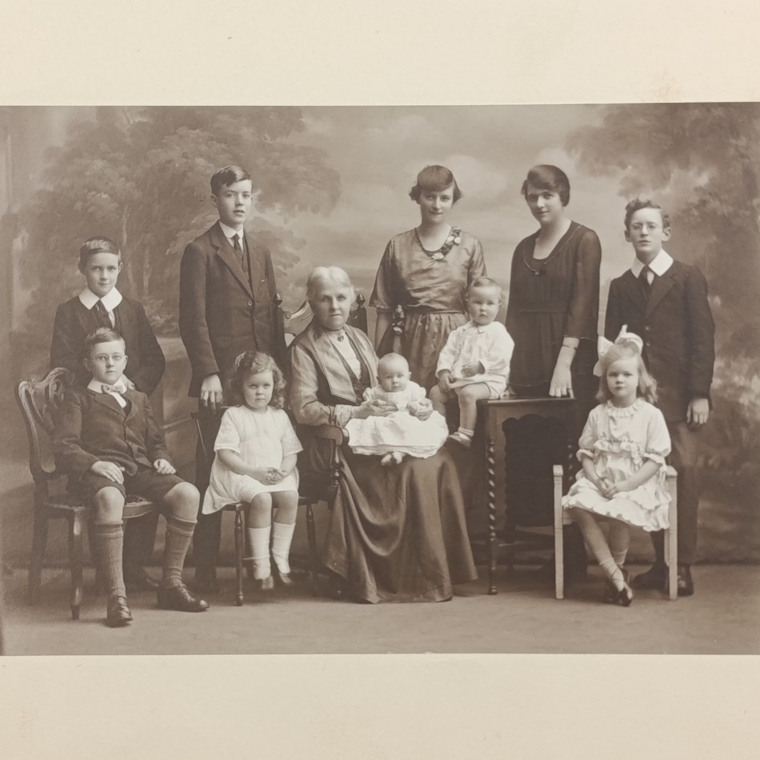 Antique Studio photograph of Grandma with daughter/s and grandchildren - Set in Burnley area, England 105mmx150mm
