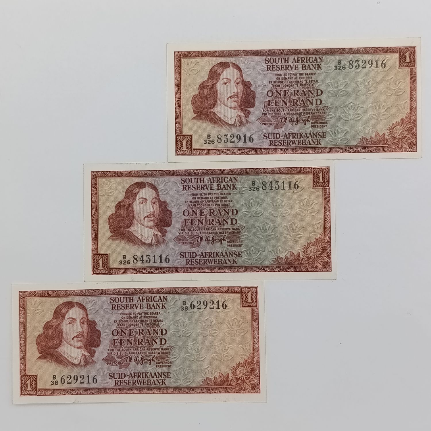 TW de Jongh 2nd Issue R1 banknotes Lot of 3 with numbers ending on 16