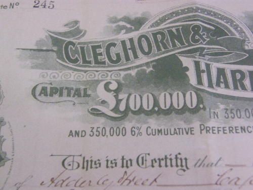 1905 Cleghorn &amp; Harris share certificate to John Harris for 10 shares - 31 March 1905