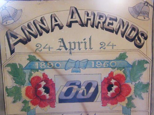 1950 Birthday certificate to Anna Ahrends for 60th birthday - hand drawn - Afrikaans message