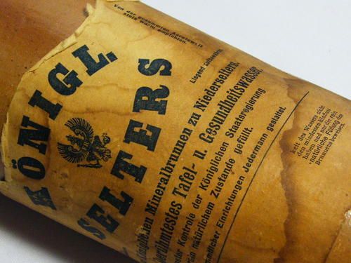 Antique Konigl. Selters mineral water stoneware bottle with original label