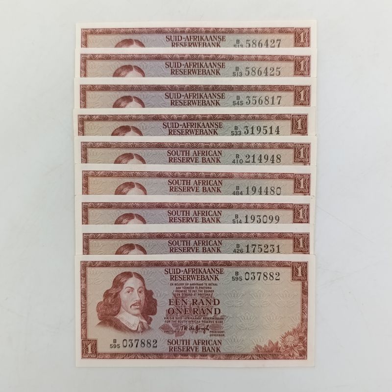 TW de Jongh 3rd Issue - Lot of 9 uncirculated R1 banknotes