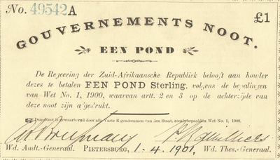 Pietersburg Governements note - One pound in near perfect condition