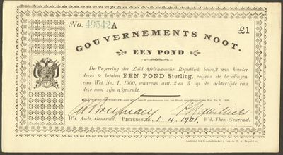 Pietersburg Governments note - One pound in near perfect condition