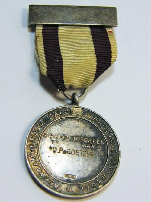 Silver Red Cross proficiency medal issued to DP Coetzee