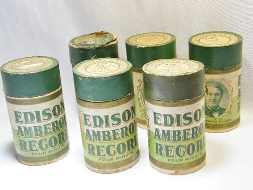 Lot of 6 original boxes for Edison 4 minute record cylinders - some with pieces of wax cylinders