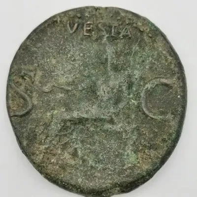 Ancient Roman Galigula coin ( 37 to 38 Ad ) VESTA reverse - very rare