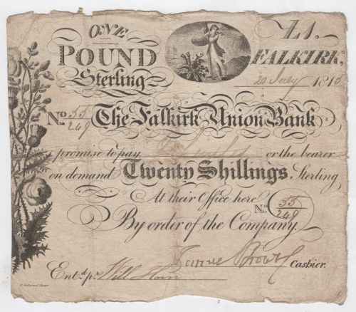 The Falkirk Union Bank - One Pound Sterling - 20 July 1815 banknote - excellent!