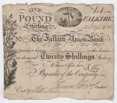 The Falkirk Union Bank - One Pound Sterling - 20 July 1815 banknote - excellent!