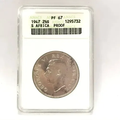 1947 South Africa Union half crown graded as PF 67 by ANACS - only 2600 minted