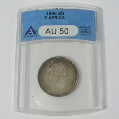 1896 ZAR Two Shilling graded AU50 by ANACS