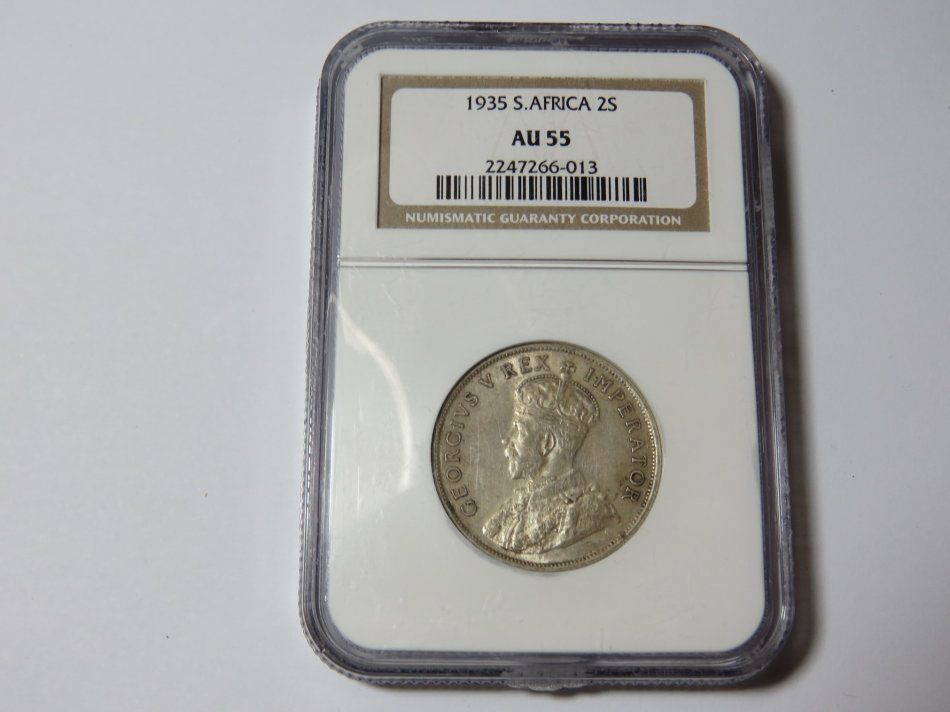 1935 South Africa Union Two Shilling graded as Au 55 by NGC - very difficult to get