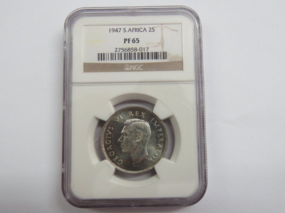 1947 South Africa Union Two shilling graded as PF 65 by NGC only 2600 minted