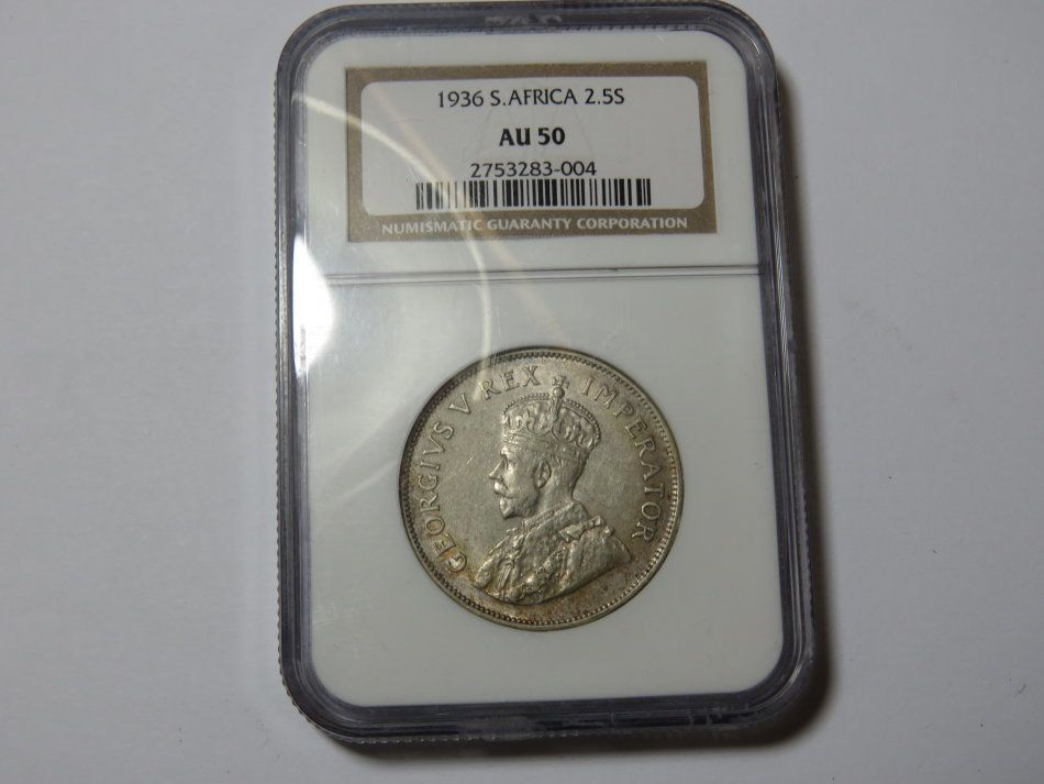 1936 South Africa Union half crown graded as AU 50 by NGC