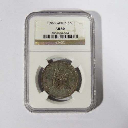 1896 ZAR Kruger half crown graded AU 50 by NGC - mint lustre remaining