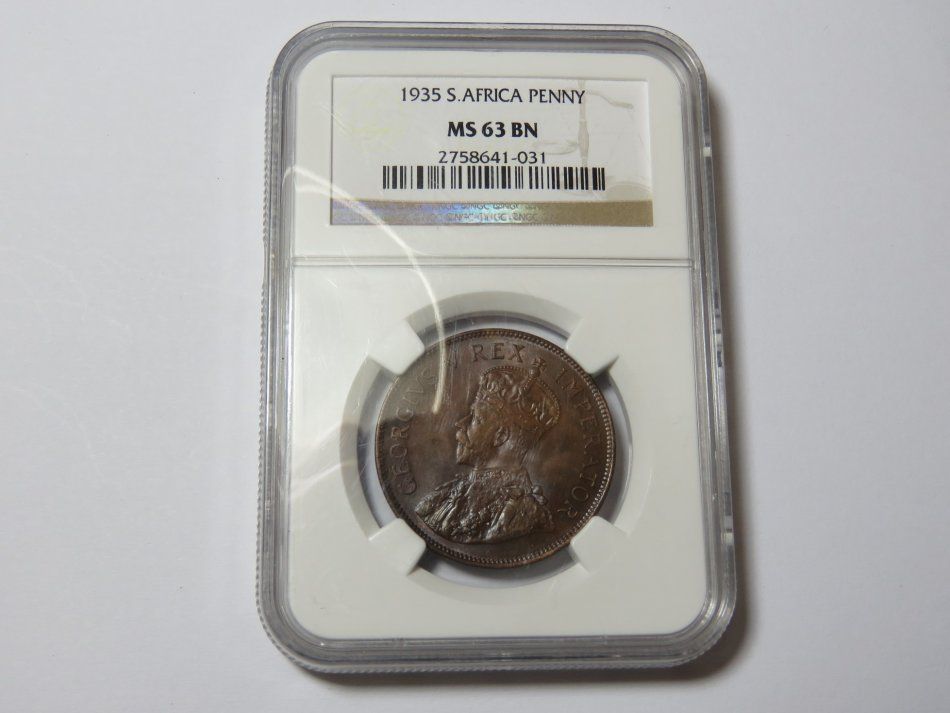 1935 SA Union one Penny - graded MS 63 BN by NGC