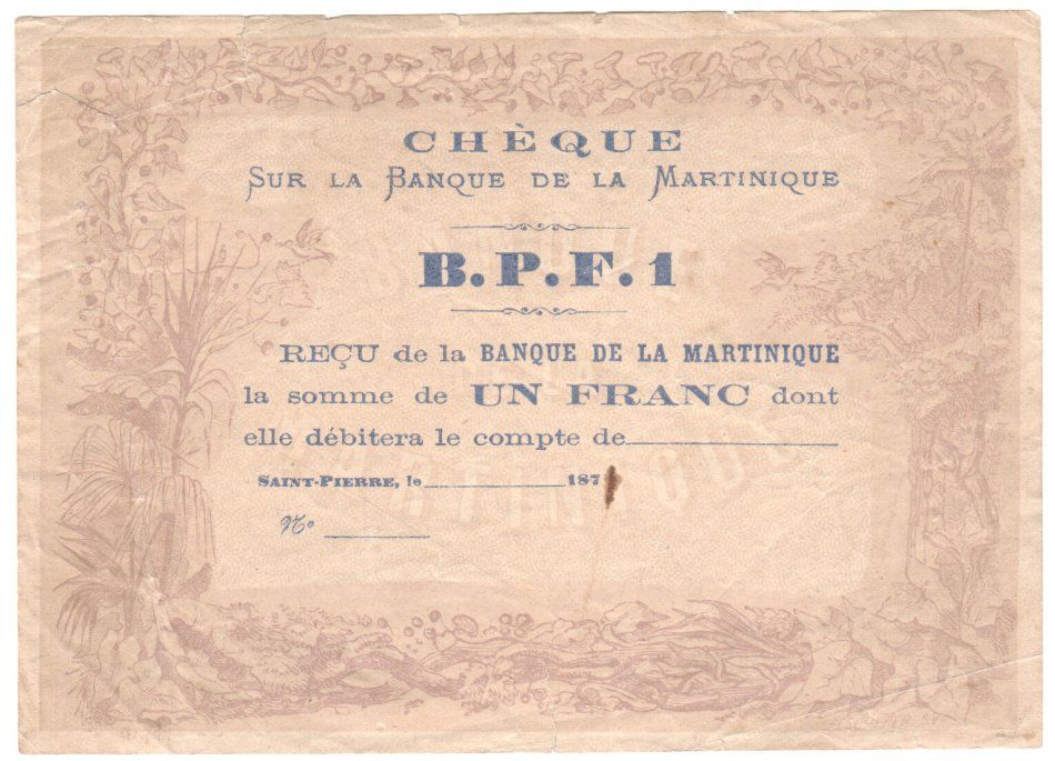 Martinique 1 Franc 1871 VF with some tears - still in nice condition