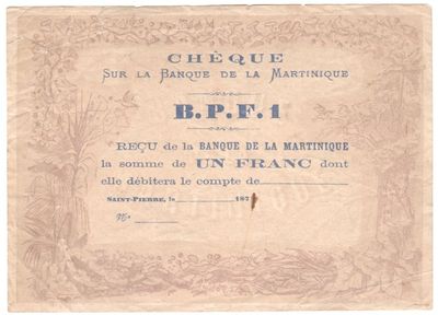 Martinique 1 Franc 1871 VF with some tears - still in nice condition