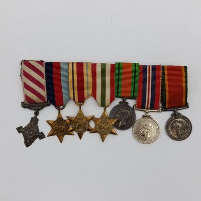 WW2 Air Force Cross miniature medal set with dogtag and SAAF token - dogtag named WO.II D. Slabbert