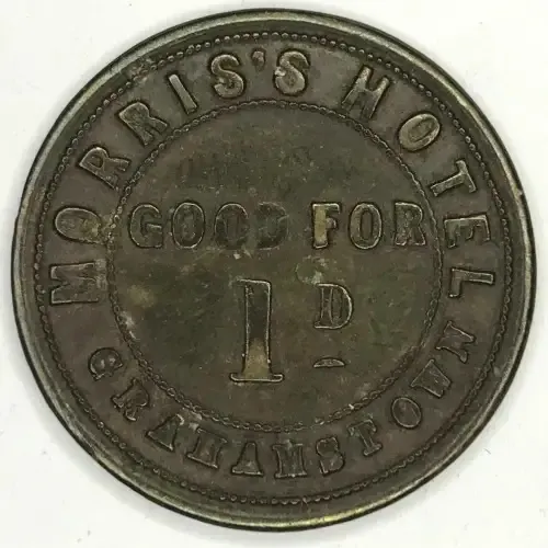 1872 Morriss Hotel in Grahamstown 1 d token