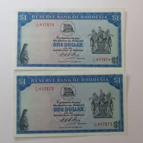 Reserve Bank of Rhodesia One dollar 15 October 1974 Lot of 4 banknotes uncirculated