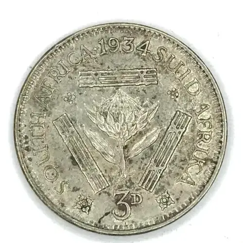 1934 SA Union Threepence tickey - No stop after date - EF