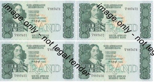 TW de Jongh 4th Issue - Lot of 20 consecutive number R10 notes C3/6 - UNCIRCULATED