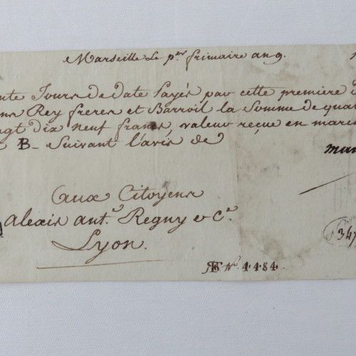 Early 1800`s French Napoleonic Bill of Exchange