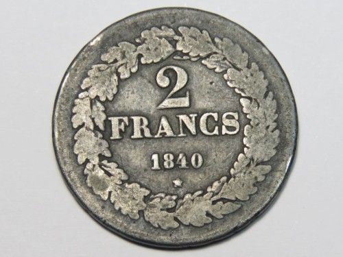 Belgium 1840 two francs silver coin - Almost fine - Scarce