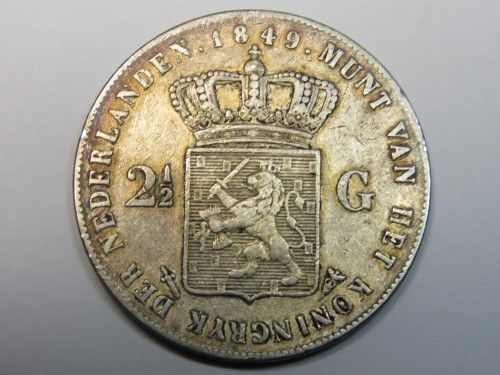 Netherlands Willem 2 silver 2 1/2 Gulden - VF+ 1849