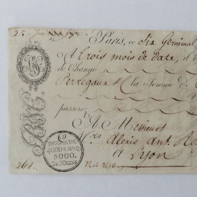 1805 French Napoleonic Bill of Exchange - 5000 Francs - Excellent condition