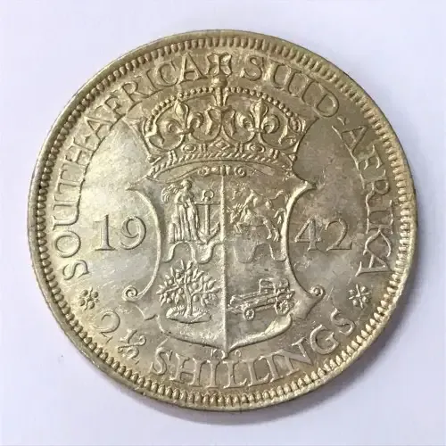 1942 SA Union 2 1/2 Shilling half crown - EF+ wildebeest only partly struck