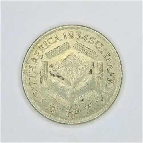 1934 SA Union sixpence EF - variety - Extra jewels in crown