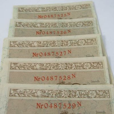 Lot of 5 German bank notes with consecutive numbers - Issued 1910 - rarely found