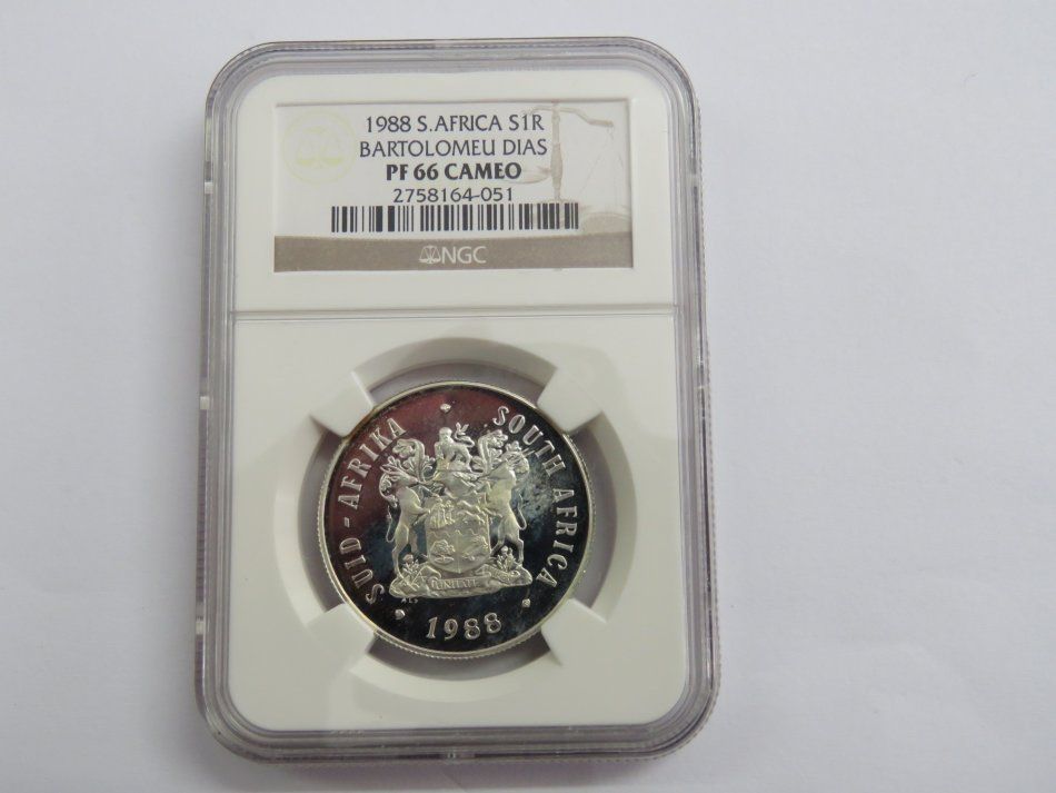 1988 RSA Dias proof silver R1 with beautiful Rainbow toning graded PF 66 Cameo by NGC