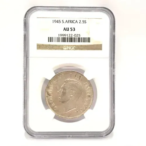 1945 SA Union Half Crown - Graded AU53 by NGC - Scarce