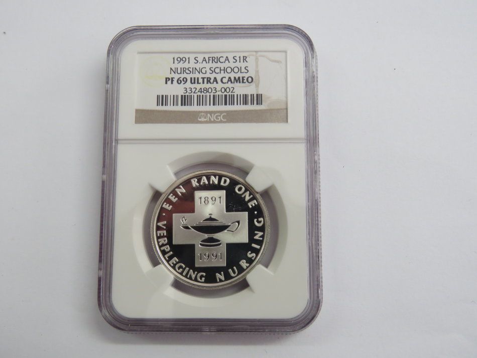 1991 South Africa proof silver R1 graded PF 69 Ultra Cameo by NGC - only 8675 proofs minted