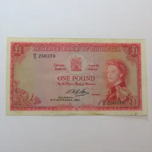 Reserve Bank of Rhodesia One Pound G5 Salisbury 21 September 1964 - Fine