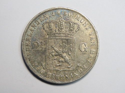 Netherlands Willem 3 silver 2 1/2 Gulden - XF+ 1850