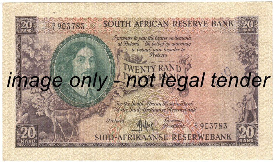 MH de Kock Fourth &amp; Only Issue R20 D1 - Uncirculated with slight middle crease &amp; pen mark - 1961...