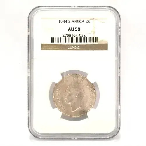 1944 SA Union 2 Shillings graded AU58 by NGC - Only 14 coins graded better