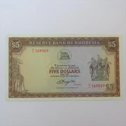 Reserve Bank of Rhodesia Five Dollars 20 October 1978 - Choice uncirculated
