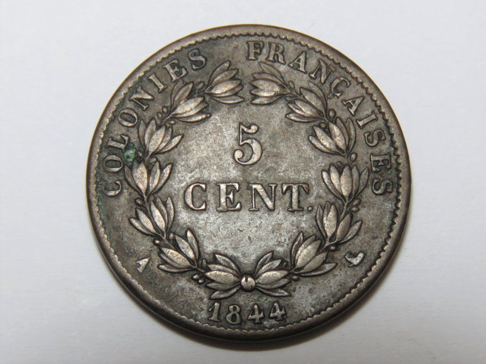 French Colonies 1844 bronze 5 cent - VF/aXF - Scarce