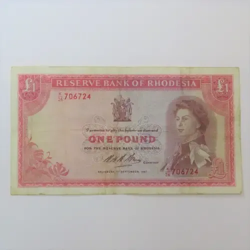 Reserve Bank of Rhodesia One Pound 1 September 1967 VF