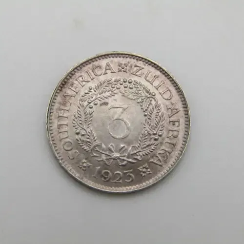 1923 South Africa tickey 3d AU+ with mint lustre