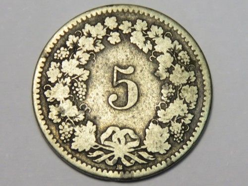 Switzerland 1851 almost fine 5 rapper - RARE