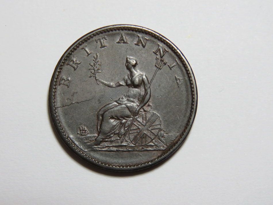 1806 Great Britain SOHO half penny George 3 - 3 berries on reverse - Cracked die flaw reverse