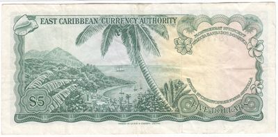 East Caribbean Sates 1965 Five Dollars variation 1 - XF