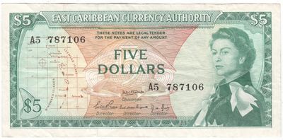 East Caribbean Sates 1965 Five Dollars variation 1 - XF